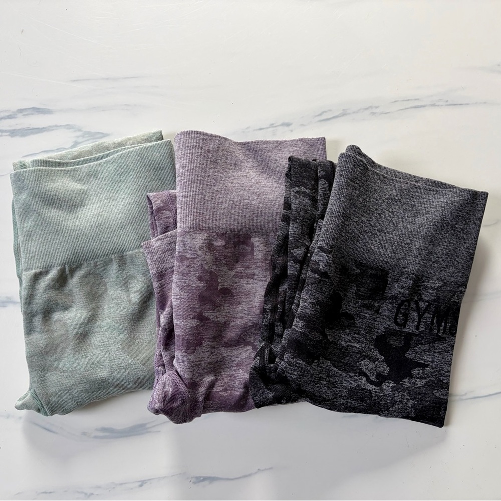 Gymshark Leggings in Green, Purple, and Black M